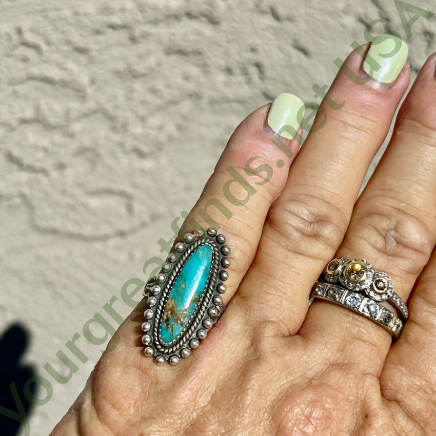 Vintage 925 Navajo Turquoise Ring Fred Harvey Era Size 5 3/4