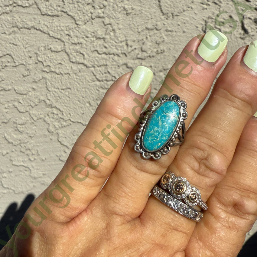 Vintage 925 Navajo Turquoise Ring Fred Harvey Era Size 6.5 rings