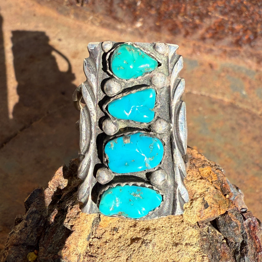 Vintage 925 Navajo Turquoise Row Ring Size 9.5 rings