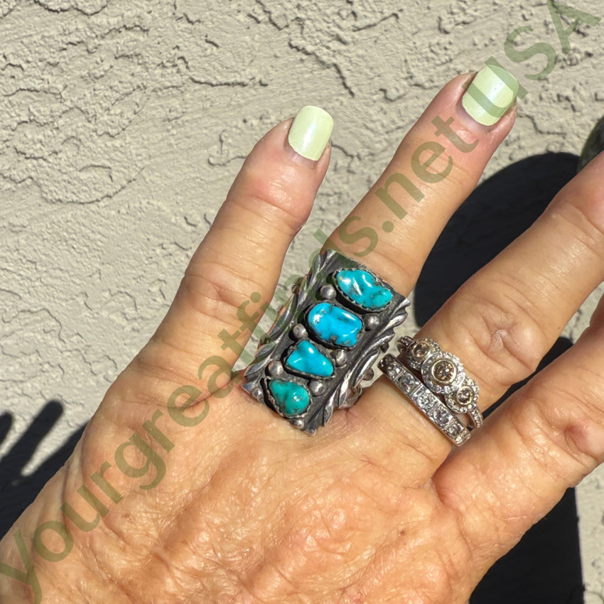 Vintage 925 Navajo Turquoise Row Ring Size 9.5 rings