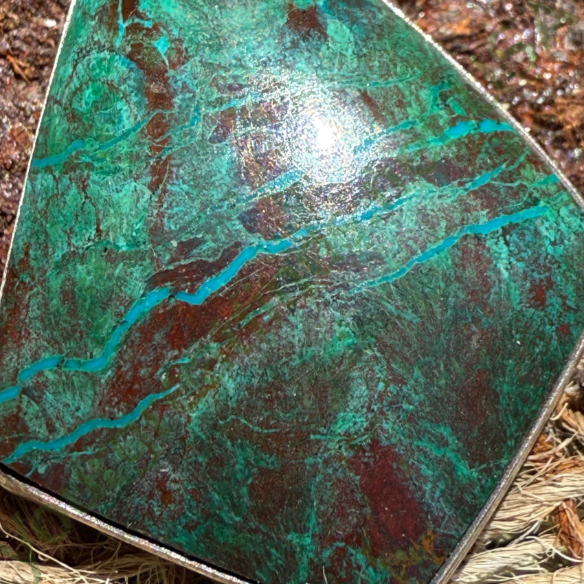 Vintage 950 Fine Sterling Silver Dark Green Parrot Wing Chrysocolla Pendant pendant