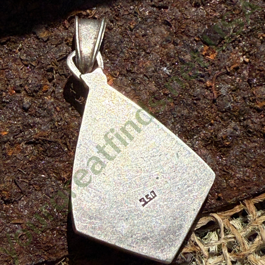 Vintage 950 Fine Sterling Silver Dark Green Parrot Wing Chrysocolla Pendant pendant