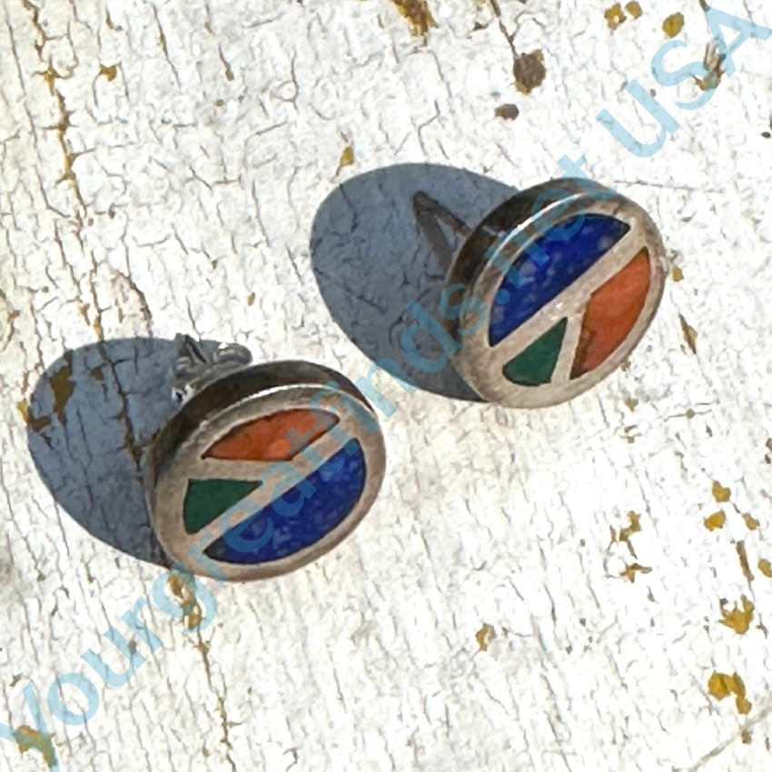 Vintage 950 Fine Sterling Silver Inlay Pierced Earrings