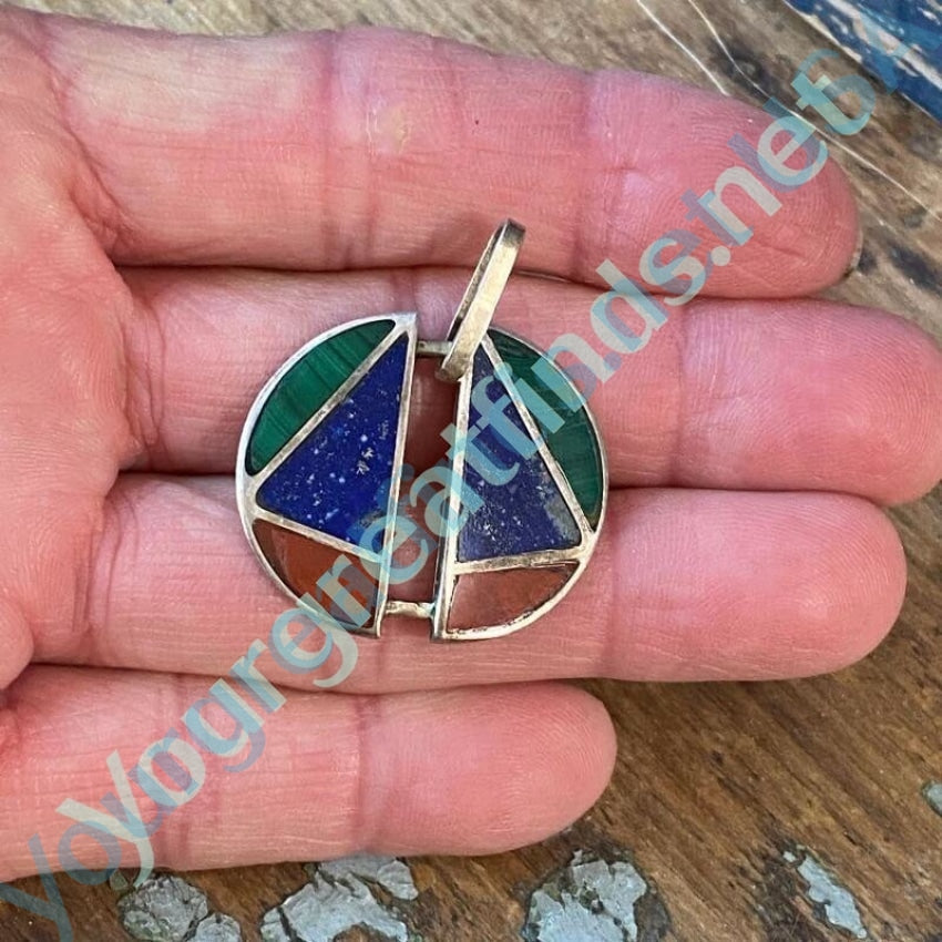 Vintage 950 Fine Sterling Silver Pendant set with Malachite Jasper and Lapis Yourgreatfinds