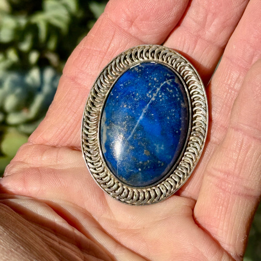 Vintage 950 Sterling Silver & Lapis Lazuli Pendant Pin pendan pin