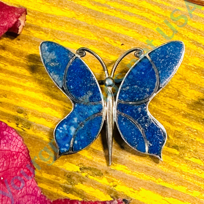 Vintage 975 Sterling Silver Lapis Lazuli Butterfly Pin