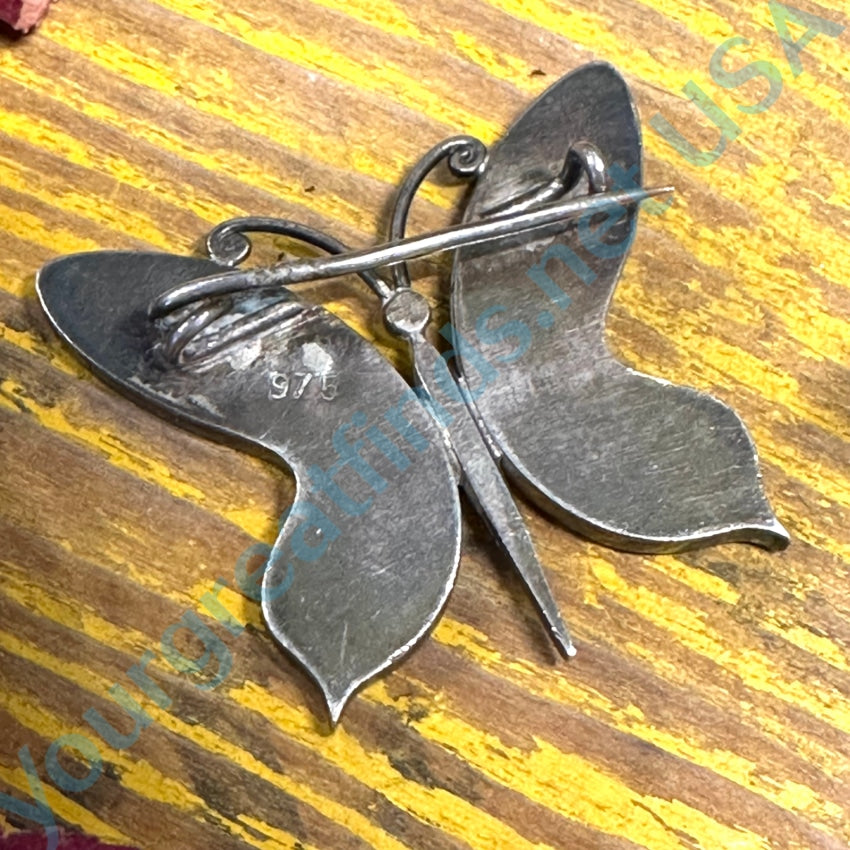 Lapis and sterling marked good butterfly brooch