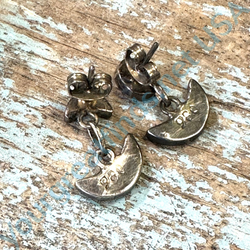 Vintage 980 Fine Sterling Silver Lapis Mop Moon Earrings