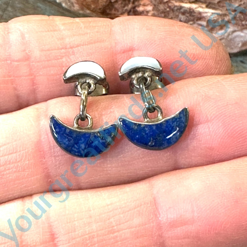 Vintage 980 Fine Sterling Silver Lapis Mop Moon Earrings