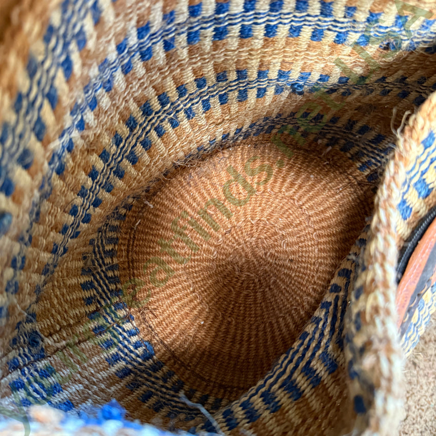 Vintage African Woven Jute Leather Market Tote Bag Purse Purse