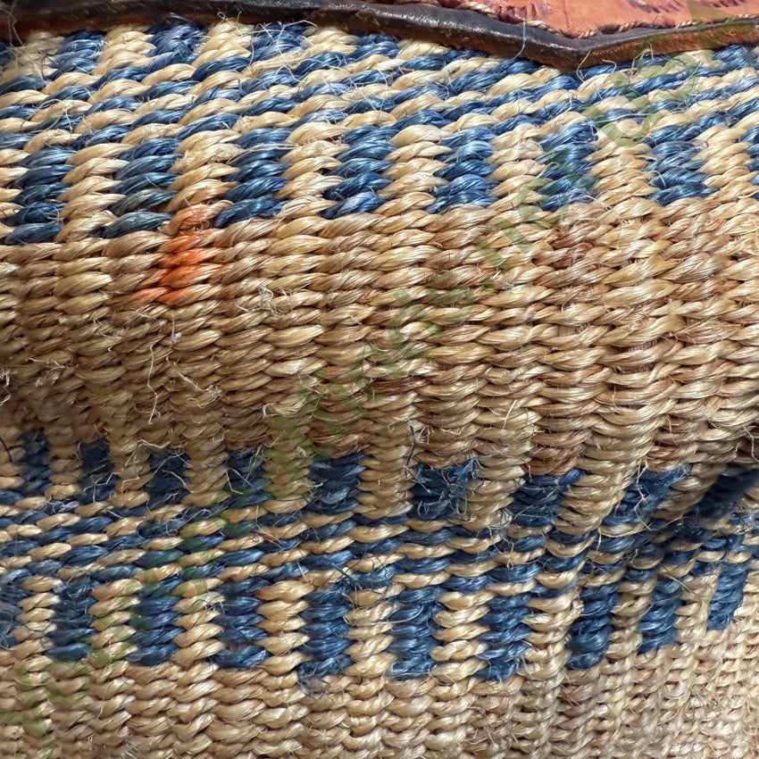 Vintage African Woven Jute Leather Market Tote Bag Purse Purse