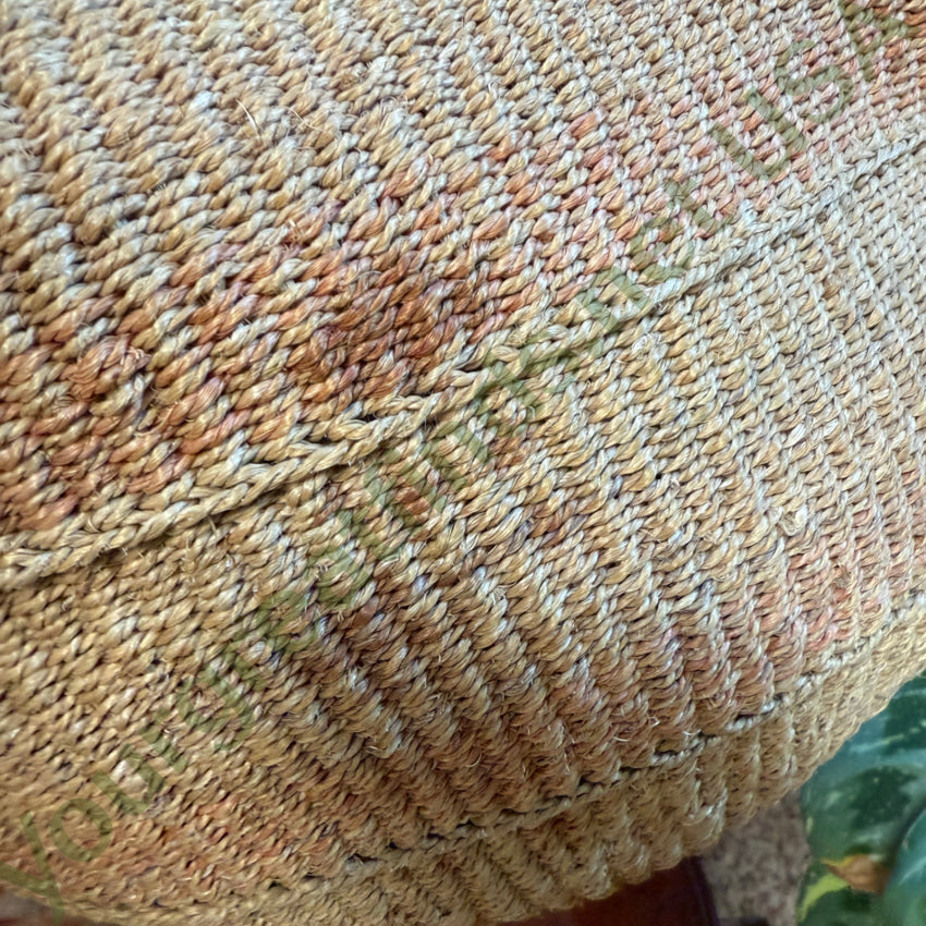 Vintage African Woven Sisal & Leather Market Tote Bag Purse Purse