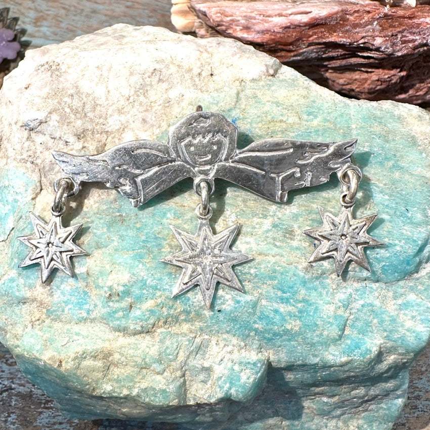 Vintage Angel Stars Pendant Pin Sterling Silver