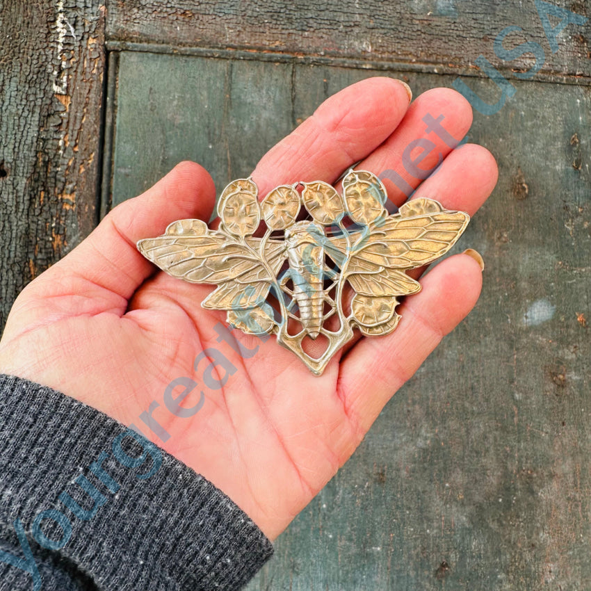 Vintage Art Nouveau Moth Brooch Pin Sterling Silver