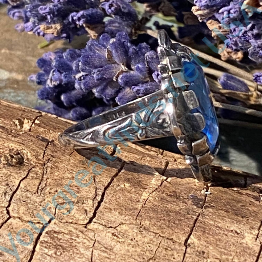 Vintage Art Nouveau Style Sterling Ring Bright Blue Stone 6.5