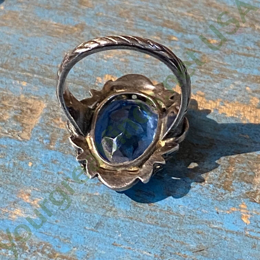 Vintage Art Nouveau Style Sterling Ring Bright Blue Stone 6.5