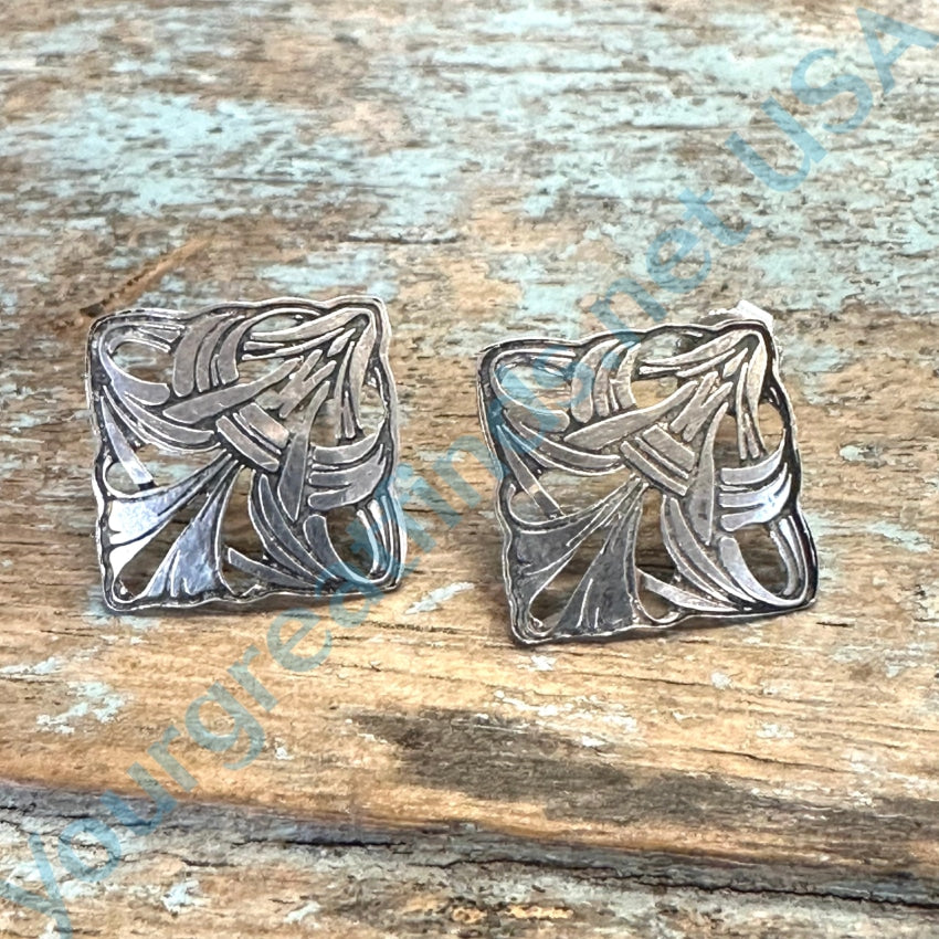 Vintage Art Nouveau Style Sterling Silver Pierced Post Earrings