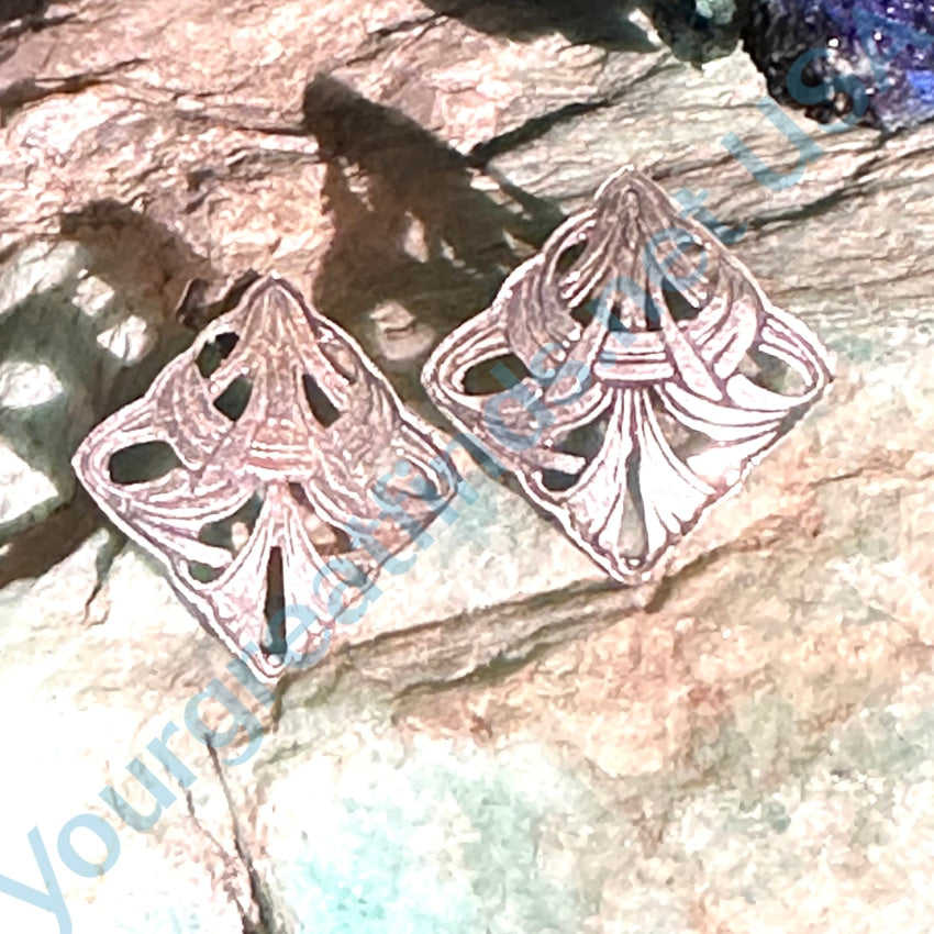 Vintage Art Nouveau Style Sterling Silver Pierced Post Earrings