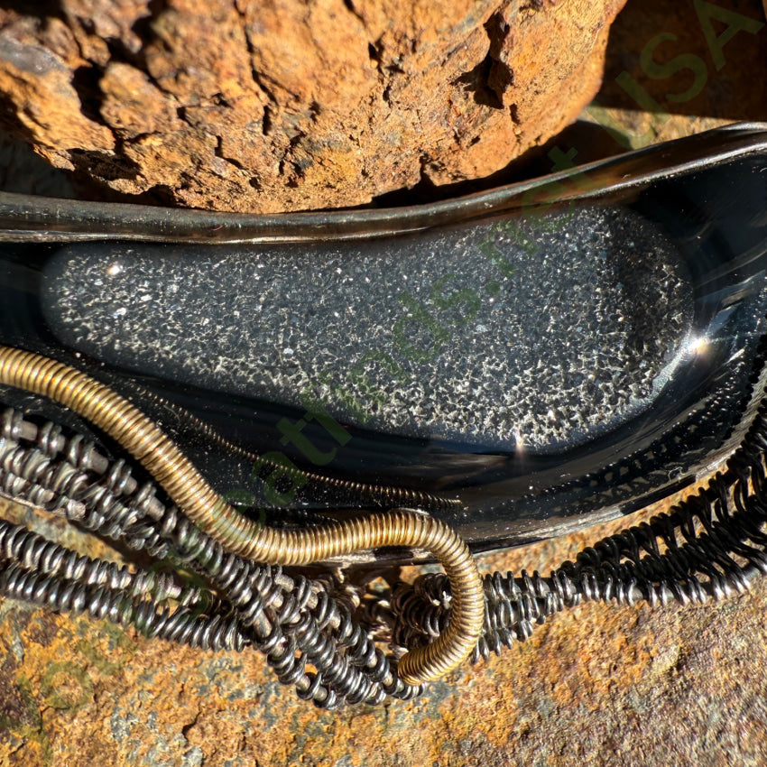 Vintage Artisan Modernist Pin Pendant Black Druzy Signed 925 10k Gold pendant pin