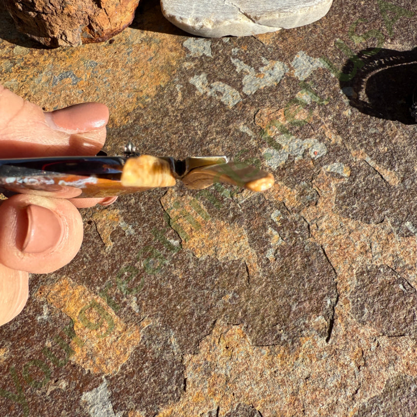 Vintage Artisan Modernist Pin / Pendant Petrified Wood Moonstone Brooch pendant pin