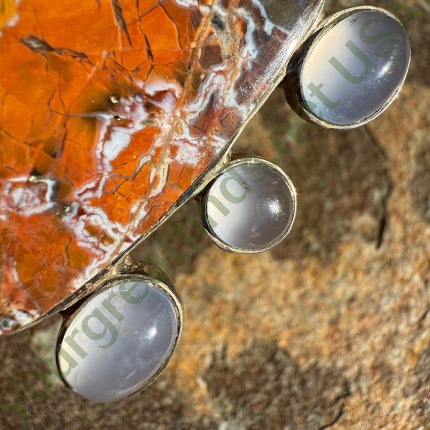 Vintage Artisan Modernist Pin / Pendant Petrified Wood Moonstone Brooch pendant pin