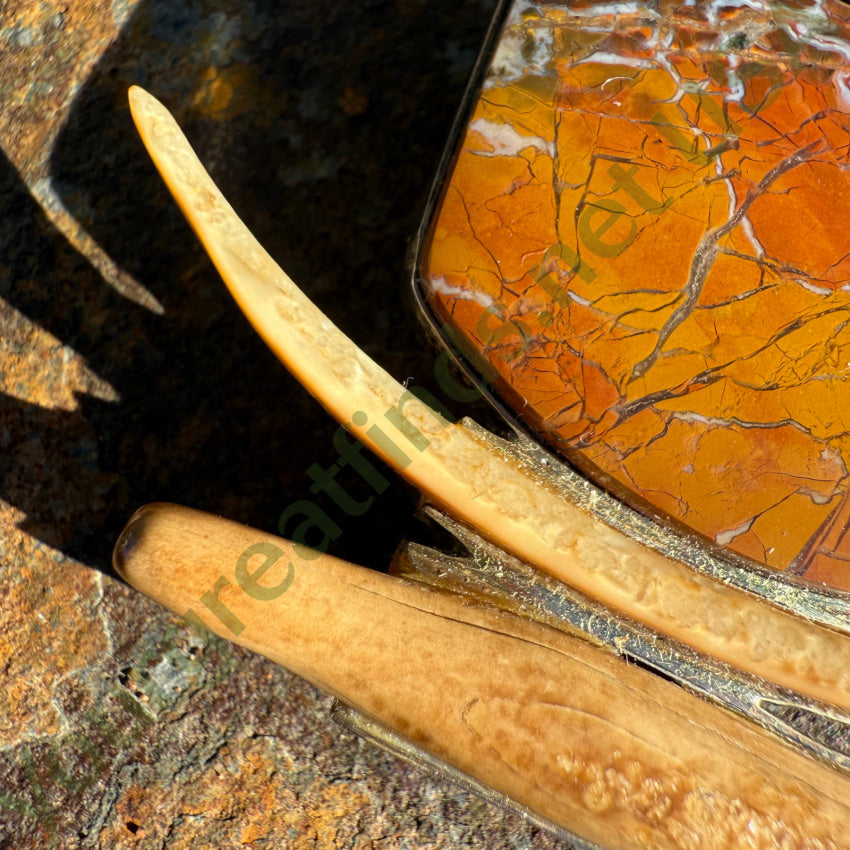 Vintage Artisan Modernist Pin / Pendant Petrified Wood Moonstone Brooch pendant pin