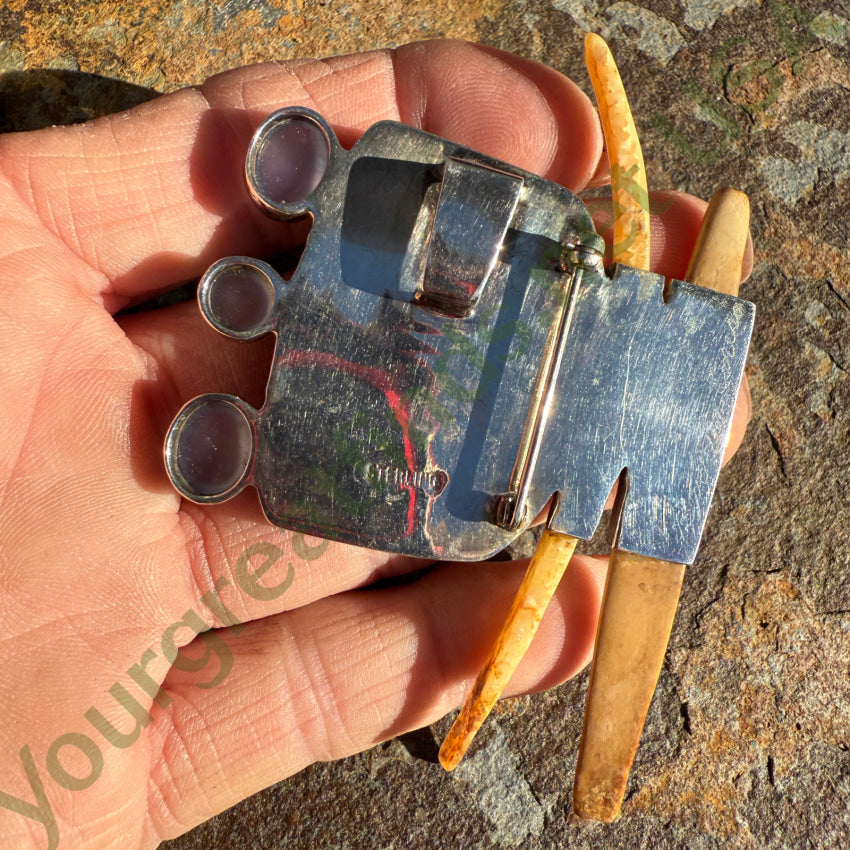 Vintage Artisan Modernist Pin / Pendant Petrified Wood Moonstone Brooch pendant pin