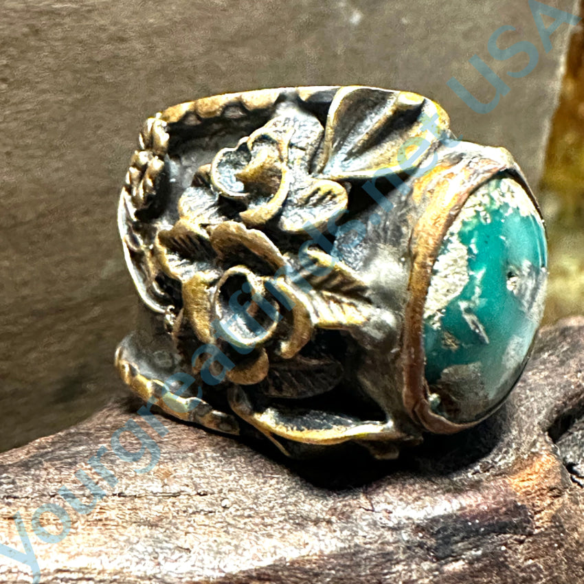 Vintage Artisan Sterling Silver Brass Ring Turquoise Ruby 6