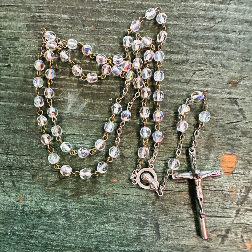 Vintage Aurora Borealis Glass Catholic Rosary Rosary