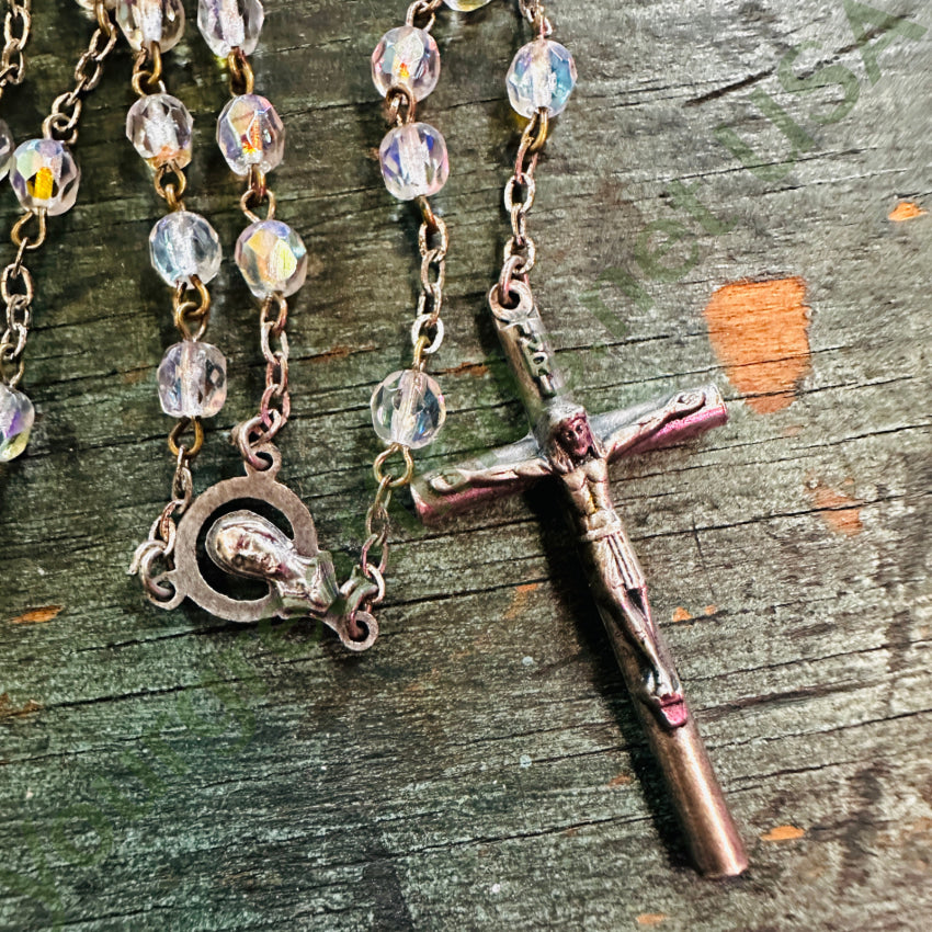 Vintage Aurora Borealis Glass Catholic Rosary Rosary