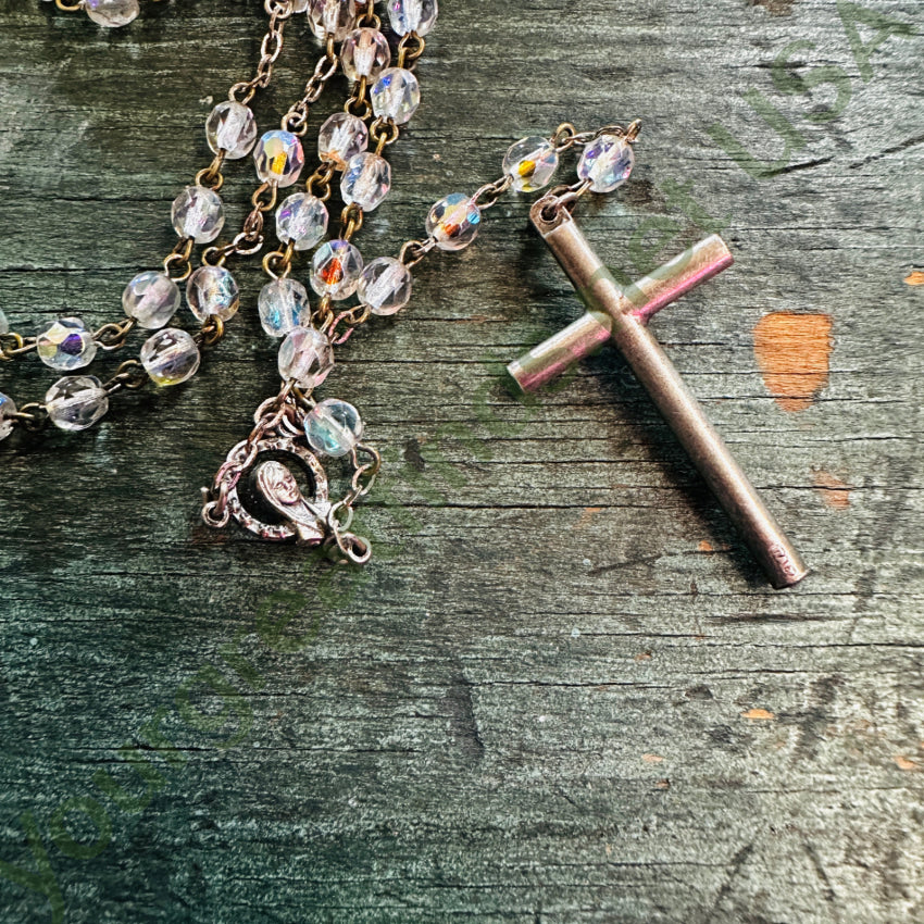 Vintage Aurora Borealis Glass Catholic Rosary Rosary