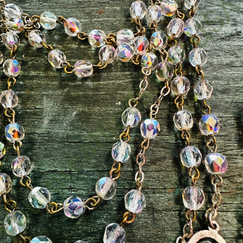 Vintage Aurora Borealis Glass Catholic Rosary Rosary