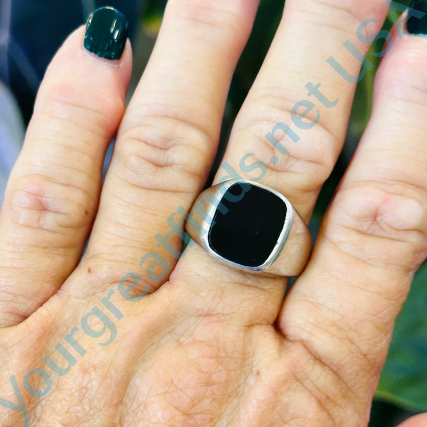 Vintage Avon Sterling Silver & Black Glass Signet Ring Size 10 Apparel Accessories