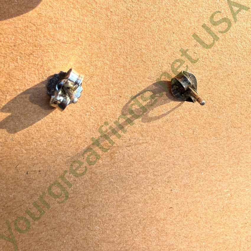 Vintage Azurite & Sterling Silver One Feather Pierced Post Earrings earrings