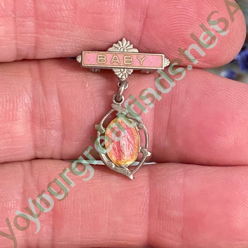 Vintage Baby GIrl Sterling Silver Enamel Miraculous Mary Pin Yourgreatfinds
