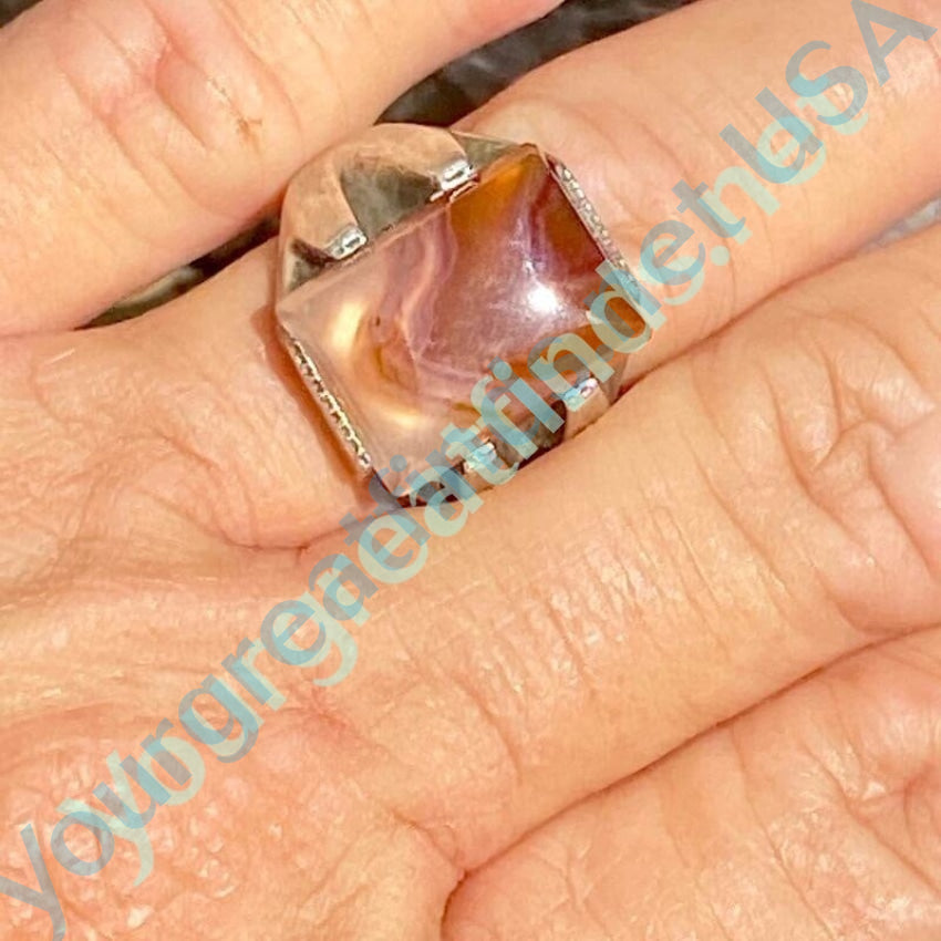 Vintage Banded Agate Ring in Sterling Silver Size 9 1/4 Yourgreatfinds