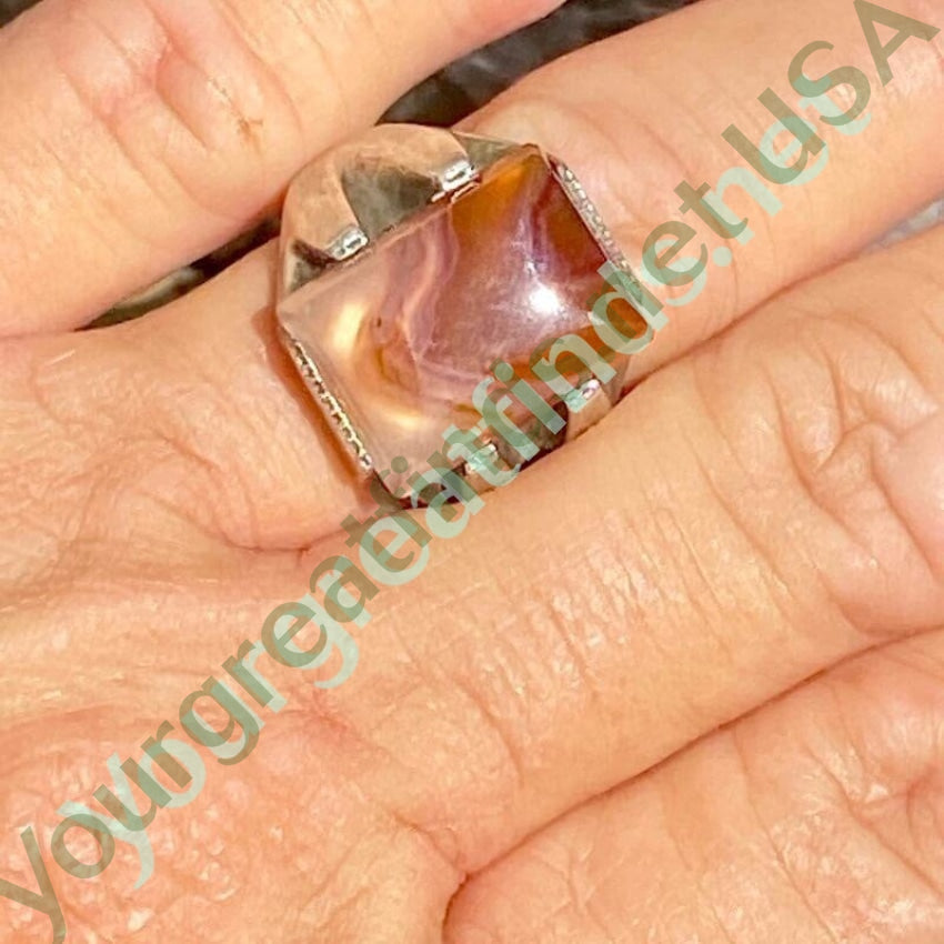 Vintage Banded Agate Ring in Sterling Silver Size 9 1/4 Yourgreatfinds