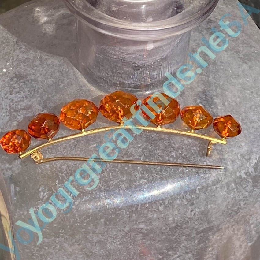 Vintage Bar Pin 7 Faceted Baltic Amber Stones Yourgreatfinds