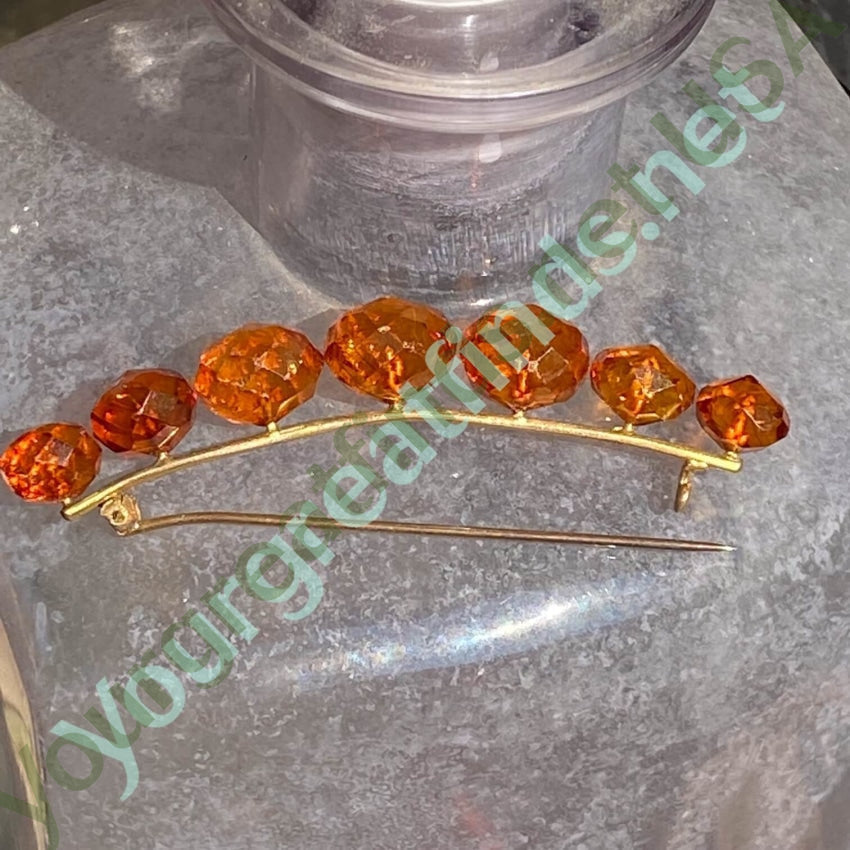 Vintage Bar Pin 7 Faceted Baltic Amber Stones Yourgreatfinds