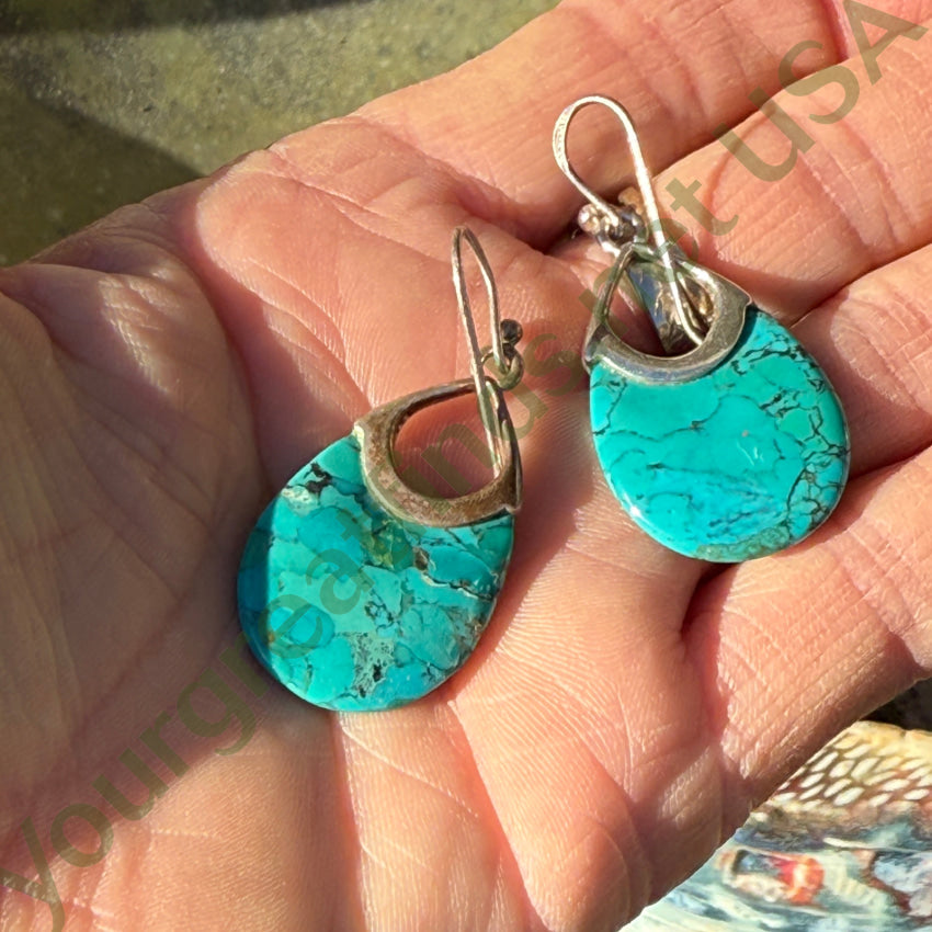 Vintage Barse Sterling Silver Gold & Turquoise Pierced Earrings earrings