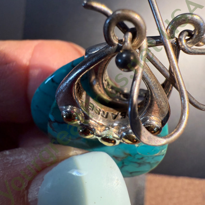 Vintage Barse Sterling Silver Gold & Turquoise Pierced Earrings earrings