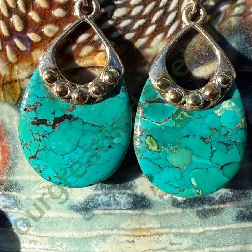 Vintage Barse Sterling Silver Gold & Turquoise Pierced Earrings earrings