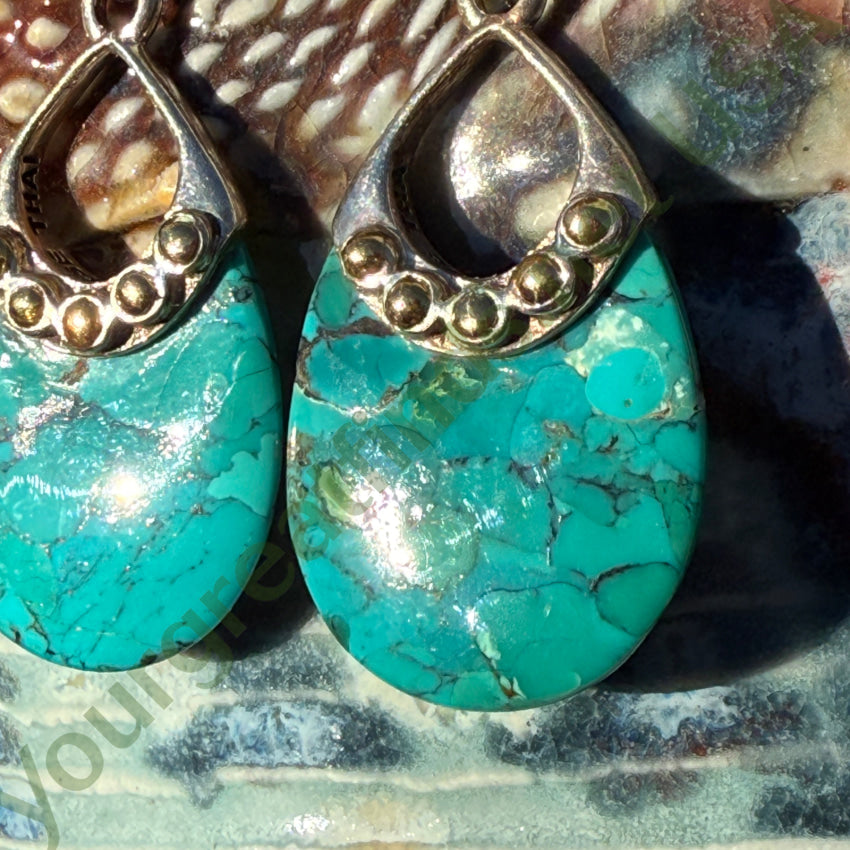 Vintage Barse Sterling Silver Gold & Turquoise Pierced Earrings earrings