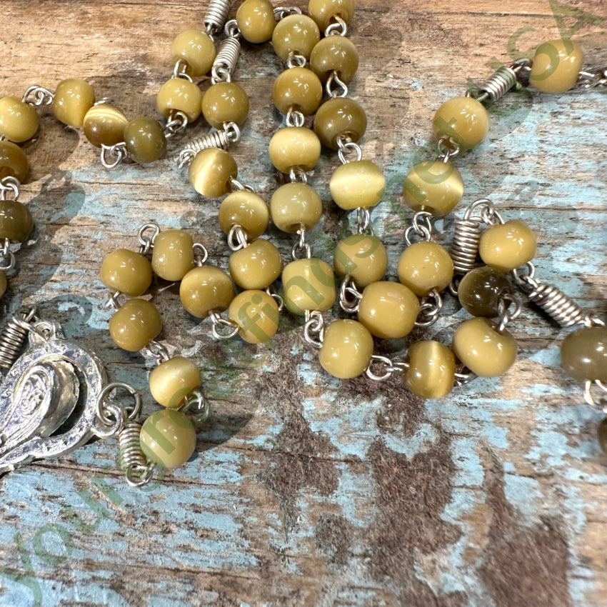 Vintage Beaded Carved Shell Cameo Rosary Necklace