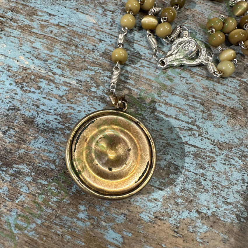 Vintage Beaded Carved Shell Cameo Rosary Necklace