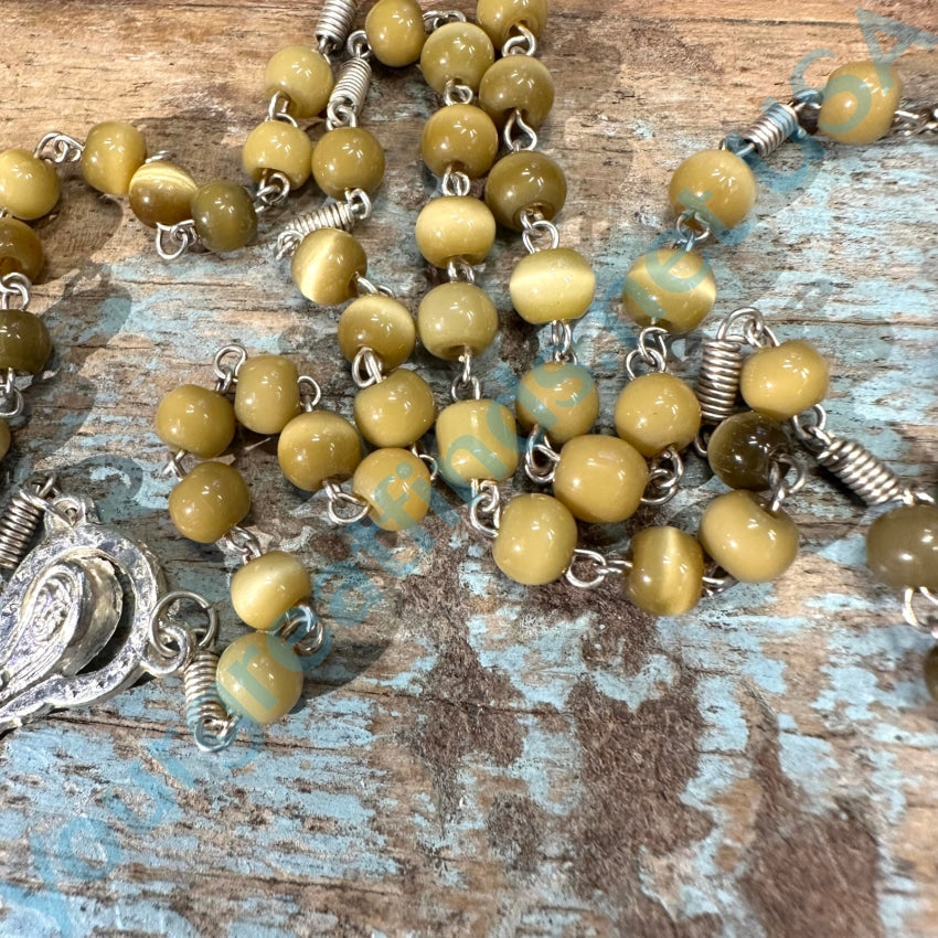 Vintage Beaded Carved Shell Cameo Rosary Necklace