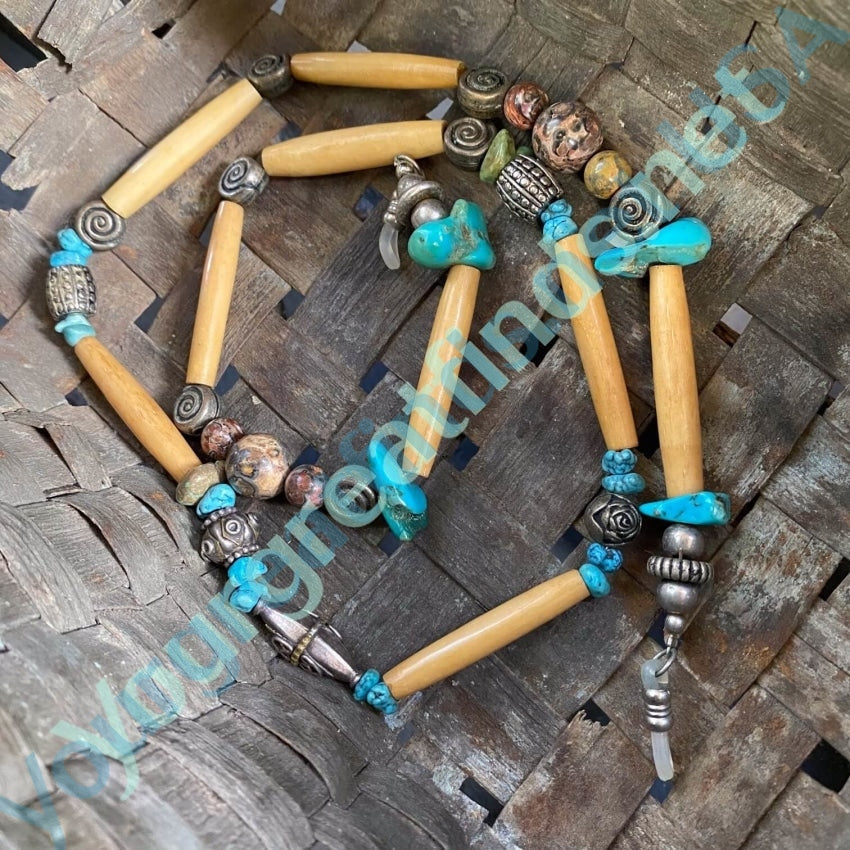 Vintage Beaded Eyeglass Cord with Turquoise and Jasper Yourgreatfinds
