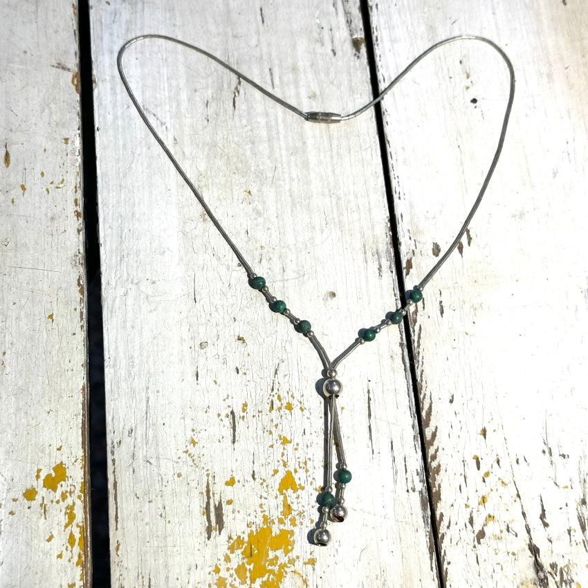 Vintage Beaded Liquid Sterling Silver Turquoise Necklace