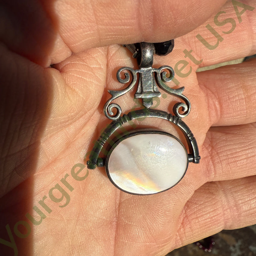 Vintage Beaded Necklace Sterling Silver Double Sided Pendant Pearls necklace