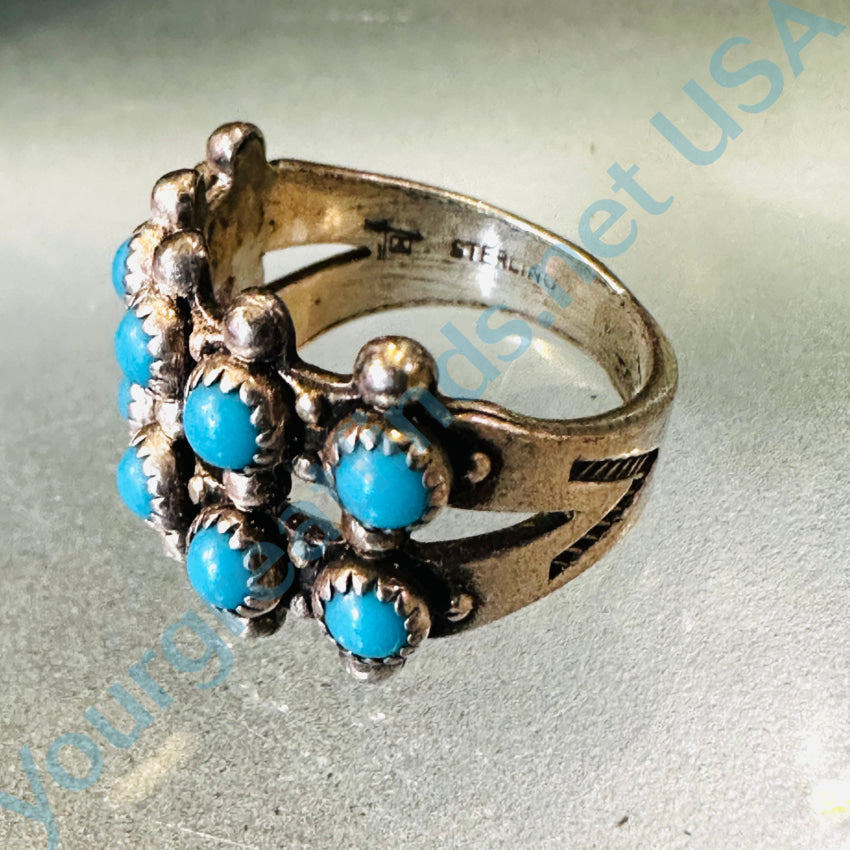 Vintage Bell Trading Post Turquoise Double Row Ring Size 5